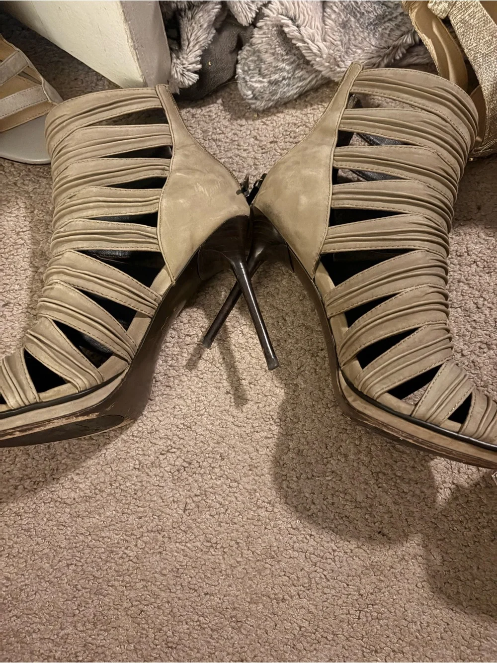 Donald J. Pliner Taupe Ruched Open-Toe Heeled Booties